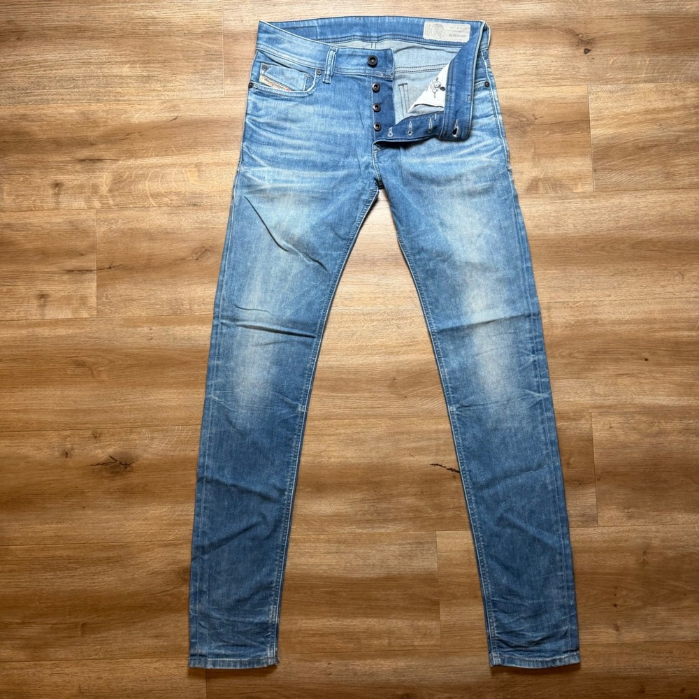 Diesel Sleenker Jeans Mens 28x32 Blue Slim Skinny Stretch 0857B Light Wash Denim